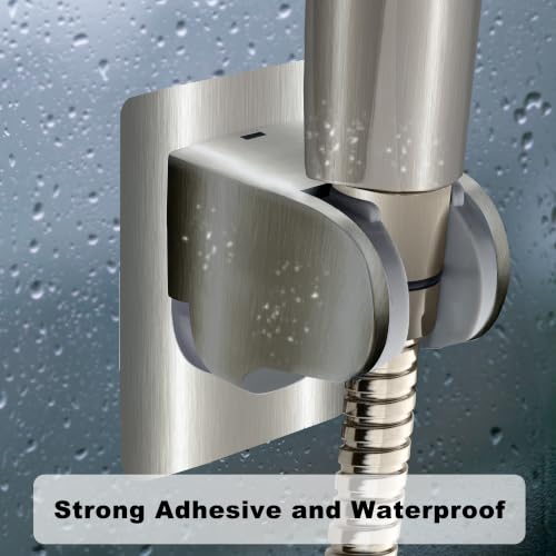 HO2ME Wall Mount Shower Bracket, No Drilling, 2-Pack, Brushed Nickel | Self-Adhesive, Wide-Angle Swivel, Fits Any Shower Space, for Handheld Shower Head, Waterproof, Just Peel-and-Stick