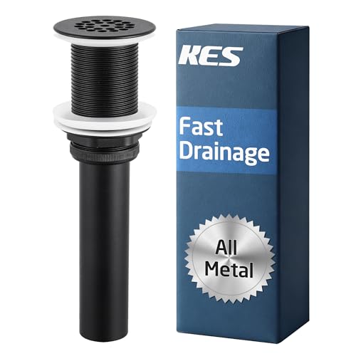KES Bathroom Sink Grid Drain Without Overflow, Faster Drainage Anti-Clog | Matte Black Vanity & Vessel Drain Strainer, All Metal, Stainless Steel & Brass, S2021D-BK - color: Black