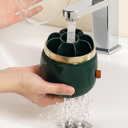 Toothbrush Holder with Lid Cosmetic Tools Organizer 360 Rotating 7-Slot Draining Waterproof Dustproof Make Up Brushes Toothbrush Storage for Dresser Vanity Bathroom Countertop - color: Green rotate