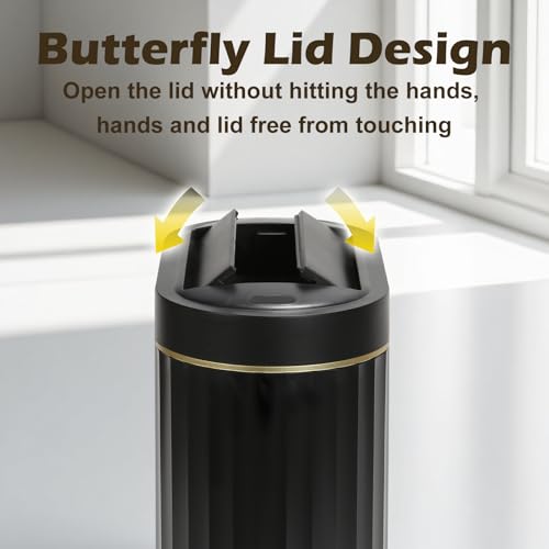SYNCVIBE Bathroom Sensor Trash Can, 2 Gallon, Butterfly Lid, Black Gold | Automatic Garbage Can, IPX5 Waterproof Slim Trash Bin, Under-Counter Wastebasket for Kitchen, Living Room and Bathroom - color: Black and Golden