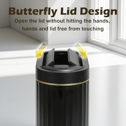 SYNCVIBE Bathroom Sensor Trash Can, 2 Gallon, Butterfly Lid, Black Gold | Automatic Garbage Can, IPX5 Waterproof Slim Trash Bin, Under-Counter Wastebasket for Kitchen, Living Room and Bathroom - color: Black and Golden