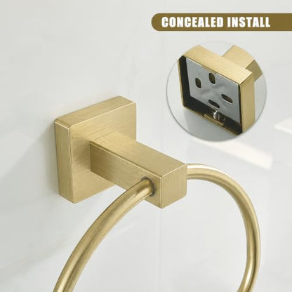 Leyden Gold Toilet Paper Holder Hand Towel Holder, Brushed Brass Toilet Roll Holder Towel Ring, Modern Bathroom Hardware Set Stainless Steel Wall Mounted 2 Pieces - color: Gold Square Bottom