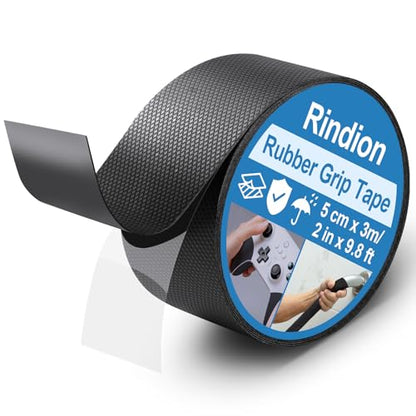 Rindion Rubber Tape, Ultra-Thin Waterproof Grip Tape 2 in x 9.8 FT, Anti-Slip Textured Rubber Grip Tape for Handles, Tools, DIY, Home Use, Comfortable in Hands (Black)