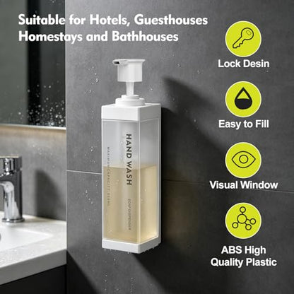 Wall Mounted Lockable Shampoo and Conditioner Dispenser | 17oz Large Pump Head No Drill Refillable ABS Plastic Bottle For Bathroom Shower Commercial Use White 1 Pack - color: White, size: 1