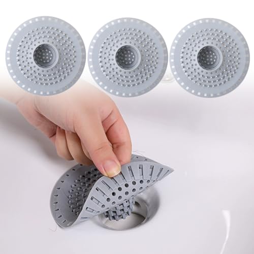 Silicone Bathtub Drain Hair Catcher – 3PCS Shower Drain Protector for 1.48" to 1.76" Regular Drains – Easy-to-Clean and Reusable Grey - color: Round-grey