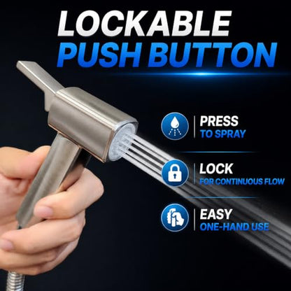 Handheld Bidet Sprayer for Toilet, Lockable Push Button, High Pressure Bathroom Sprayer, Cloth Diaper & Personal Hygiene Sprayer, Tank Mount No-Drill Install, Stainless Hose Set, Niken Color - color: Niken