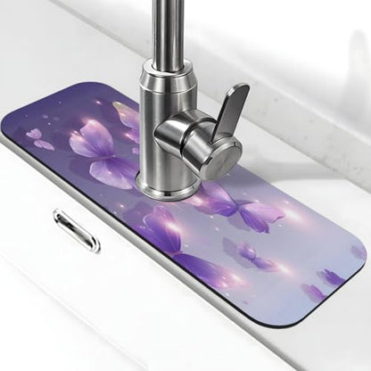 Purple Butterfly Kitchen sink faucet pad, strong water absorption, anti slip, easy to clean, very suitable for splash and drip prevention, suitable for kitchens and bathrooms - color: Purple Butterfly