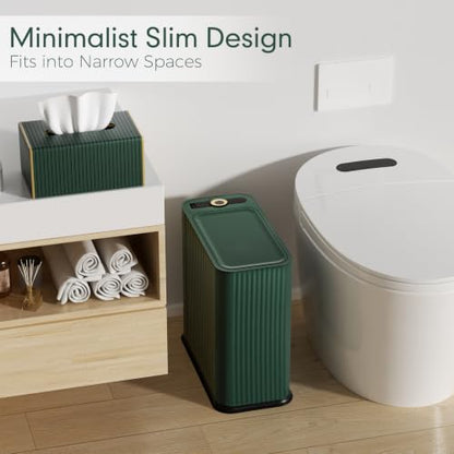 Bathroom Trash Can with Lid and Tissue Box Cover Set 13 L/ 3.5 Gallon Dark Green Trash Can with Pop-Up Lid Small Garbage Can for Bathroom Bedroom Office Kitchen - color: Dark Green & Gold