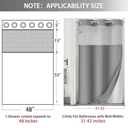 No Hook Shower Curtain with Liner Set Hotel Waffle Curtain Grey 48W X 75L | Washable Snap in Fabric Liner, Mesh Top Window, Waffle Hotel Style Shower Curtain Set - color: Grey, size: Small Stall 48"W x 75"L
