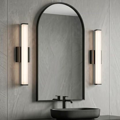 URSOLA 24" Modern LED Bathroom Light Fixtures, Matte Black 3CCT Dimmable Bathroom Vanity Light Over Mirror, Bathroom Vanity Bath Bar Lights with Double Layer Acrylic Shade - color: Matte Black, size: 24inch