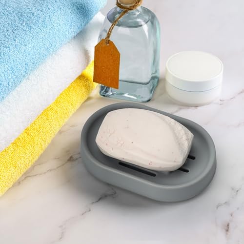 Topsky Soap Dish for Shower,2 Pack Soap Dishes Soap Savers for Bar Soap, Soap Bar Holder Shower with Drip Tray, Plastic Soap Holders with Drain for Kitchen Sink, Easy to Clean,Dry,Gray - color: Gray