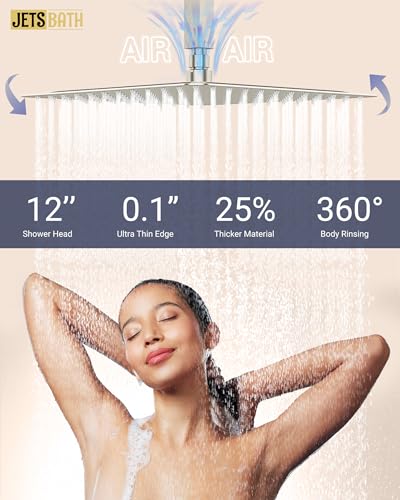Dual Rainfall Shower Head System with 4 Body Jets, JetsBath Shower Faucet Set Double Shower Head 6-Inch Shower Head & 12” Rain Shower, Luxury Brushed Nickel Shower Faucet Set Tandem Shower Head System - color: Brushed Nickel