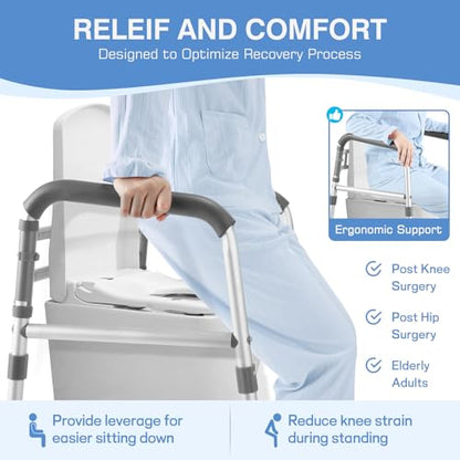 Foldable Toilet Safety Rails & Adjustable Frames for Seniors | Height & width adjustable to fit most toilets. Secure handles & suction cups provide maximum safety for the disabled elderly. - color: Gray