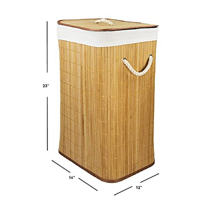 Home Basics Foldable Bamboo Laundry Basket Hamper (Rectangle, Natural) - color: Natural, size: Rectangle