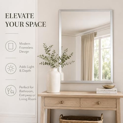 24x36 Inch Rectangle Frameless Bathroom Vanity Mirror with Beveled Edge - Shatterproof Wall Mounted Decorative Glass with Safety Backing for Living Room Bedroom Hallway Entryway - Fab Glass and Mirror - size: 24"L x 36"W, style: Rectangle