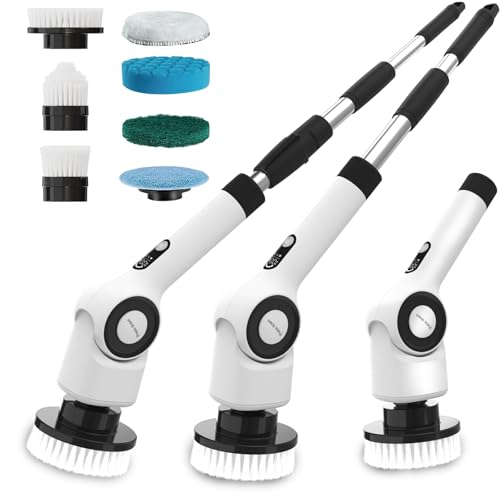Electric Spin Scrubber,Cordless Cleaning Brush with 8 Replaceable Brush Heads,360°Power Scrubber for Tub and Floor Tile,with 3 Adjustable Speed & Rotatable & Detachable Handle for Bathroom Kitchen Car