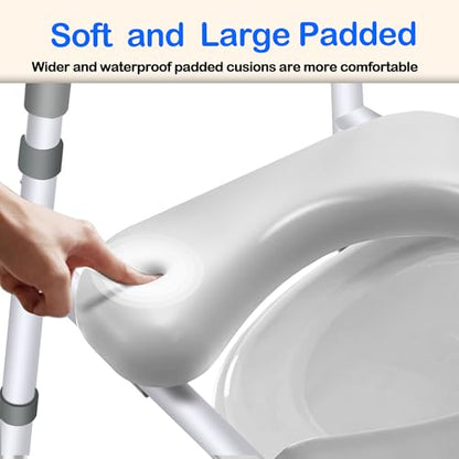 Raised Toilet Seat with Handles, Adjustable Width & Height Commode Chair for Toilet with Arms, 400 lbs Toilet Seat Risers for Seniors, Disabled and Pregnant, Fit Any Toliet