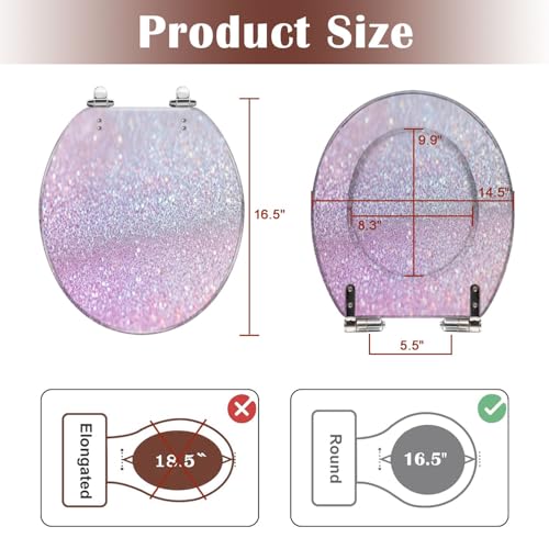 Round Toilet Seat Glitter Resin Toilet Seat Slow Quiet Close with Quick-Release Hinges Toilet Seat with Cover Easy to Clean Install - color: Multi5, size: 16.5"x14.5"