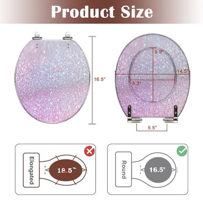 Round Toilet Seat Glitter Resin Toilet Seat Slow Quiet Close with Quick-Release Hinges Toilet Seat with Cover Easy to Clean Install - color: Multi5, size: 16.5"x14.5"