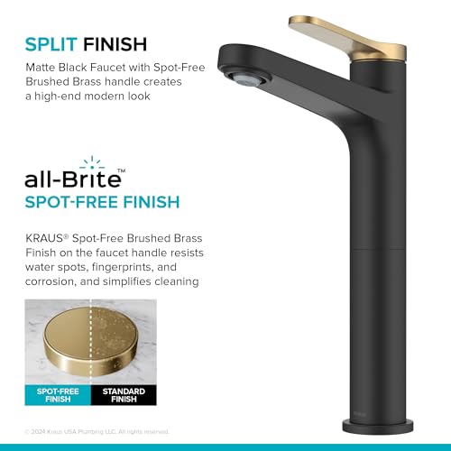 KRAUS Indy Bathroom Faucet for Vessel Sink in Spot-Free Brushed Brass/Matte Black with Single Handle, Pop Up Drain and Supply Lines, KVF-1410SFBBMB - color: Spot Free Brushed Brass/Matte Black, style: Vessel