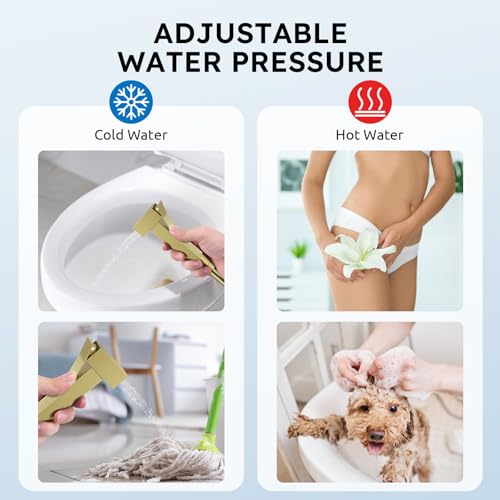 Arofa Built-in Hot and Cold Bidet Sprayer, Hands-Free Control, Brushed Gold | Wall-Mounted Design, Dual Control Modes, Leak-Free Hose, Feminine/Baby/Pet Wash, Cloth Clean & Rinse, Stainless Steel, Square - color: Gold, size: Built-in Hot & Cold Water Mode