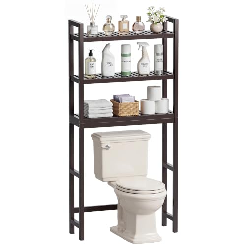 SMIBUY Bathroom Storage Shelf, Bamboo Over-The-Toilet Organizer Rack, Freestanding Toilet Space Saver with 3-Tier Adjustable Shelves (Dark Brown) - color: Dark Brown