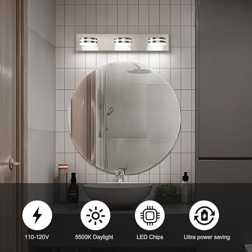 3-Light Bathroom Vanity Light, Brushed Nickel Bathroom Light Fixtures Over Mirror, LED Vanity Lights with 360°Rotating Lamp Head(24in) - color: Nickel-Dimmable