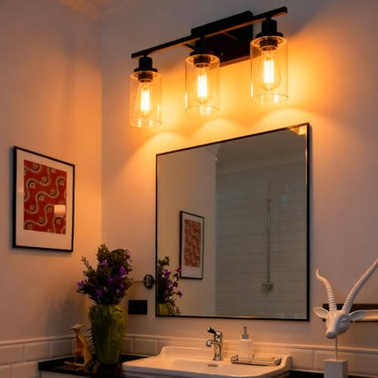MELUCEE Bathroom Vanity Light Fixtures 3 Lights Black with Clear Glass | Metal Wall Sconce for Bedroom Living Room Hallway Kitchen (Patent No.: US D963914 S) 20.5 Inch - color: Black, size: 3-Light