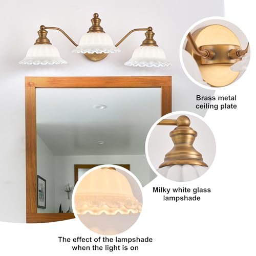 XIEDUN Bathroom Vanity Light White 3 Light Bathroom Light Fixtures - color: Brass and White, size: 3 Light