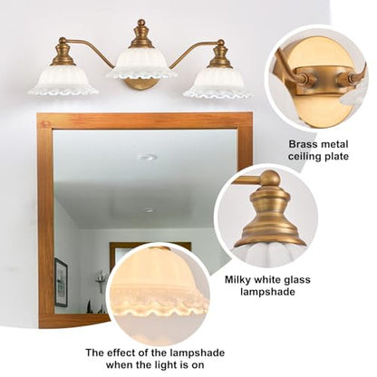 XIEDUN Bathroom Vanity Light White 3 Light Bathroom Light Fixtures - color: Brass and White, size: 3 Light