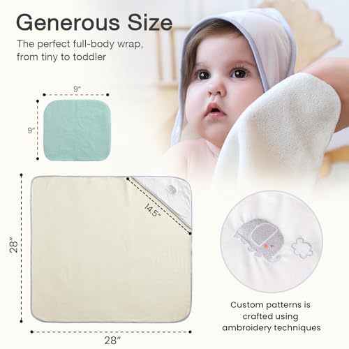 Softan Baby Hooded Towels and Washcloths Set 6 Pack, 28x28 Ultra Soft & Absorbent Baby Bath Towels for Newborn Infant Toddler, Unisex Boys Girls (Green Elephant) - color: Green Elephant