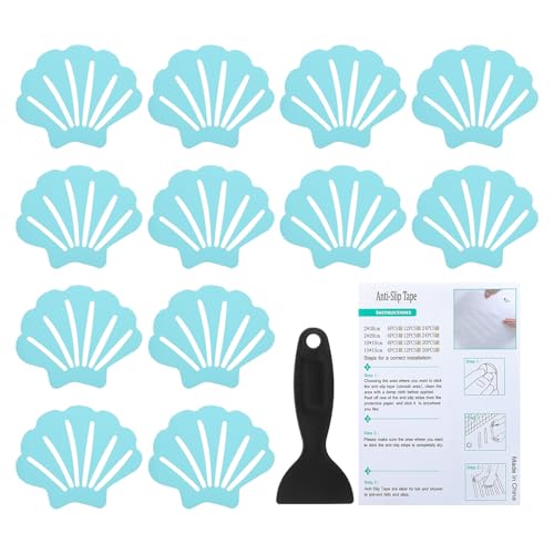 PATIKIL Bathtub Non Slip Stickers 3.54x2.76 Inch, 12 Pack Shell Safety Shower Floor Anti Slip Stickers with Adhesive Decals Scraper for Bath Tub Shower Floor Stair, Blue - color: Blue