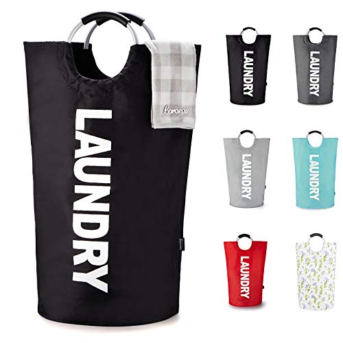 Caroeas 125L Laundry Basket,Large Laundry Hamper, Laundry Bag with Padded Handles, Clothes Hamper Stands Up Well, Collapsible Free Standing Easy Storage Washing Bin (Black,125L) - color: Black, size: 125L