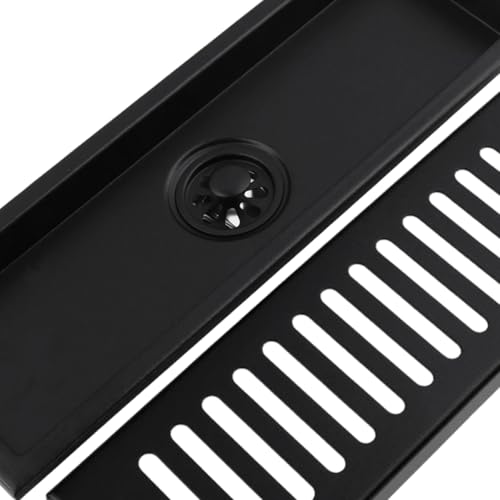 Dnyta 12 Inch Linear Shower Floor Drain for Bathroom (Black, Fence Style) | 304 Stainless Steel Rectangular Shower Drain with Drain Grate Removable & Hair Strainer, for Bathroom Kitchen Hotel or Toilet - style: Black Fence Style + Stainless Steel Strainer