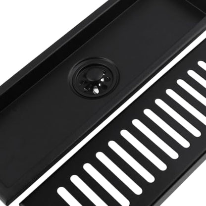 Dnyta 12 Inch Linear Shower Floor Drain for Bathroom (Black, Fence Style) | 304 Stainless Steel Rectangular Shower Drain with Drain Grate Removable & Hair Strainer, for Bathroom Kitchen Hotel or Toilet - style: Black Fence Style + Stainless Steel Strainer