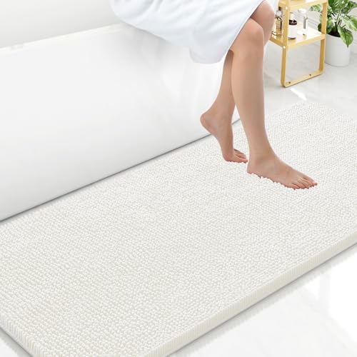 Arotive Bathroom Rugs 59x24, Extra Soft Absorbent Shaggy Chenille Bath Rugs, Machine Washable Rubber Backing Bath Mats for Bathroom Floor Tub and Shower, Home Decor Accessories, Ivory - color: Ivory, size: 59" X 24"