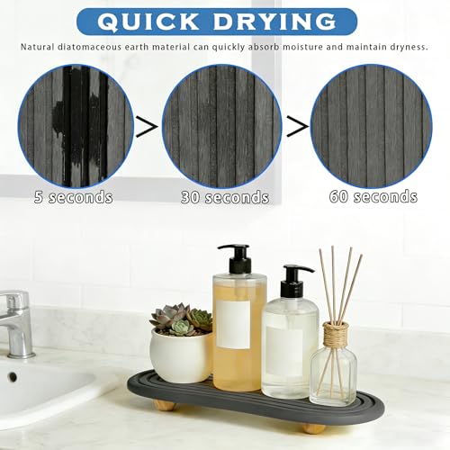 Instant Dry Sink Tray, Anti-Slip Stone Sink Caddy, Durable Kitchen Sink Organizer, Quick Dry Water Absorbing Stone Tray for Bathroom Counter, Stone Soap Tray -Dark Gray - color: Dark Gray Wooden Foot 4circles Large