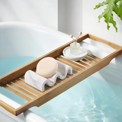 Diatomite Soap Dish Bar Soap Holder Wave Texture Sponge Tray, Marble White | Quick Drying, Self Draining Design Helps Keep Bar Soap Dry for Bathroom Sink, Shower & Kitchen - color: Marble White