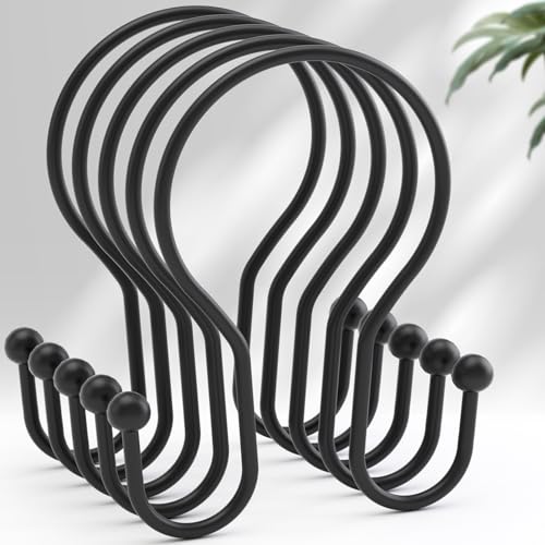 AmazerBath Shower Curtain Hooks Black Shower Curtain Rings, Simple Double Hook Shower Curtain Hooks Rust Proof, Smooth Sturdy Metal Shower Hooks for Shower Curtain Rod, 12 Pcs Shower Rod Hooks - color: Black, style: Minimalist - Double Shower Hooks