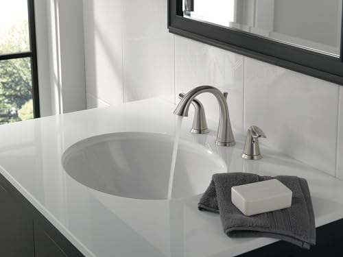 Delta Lahara Brushed Nickel Bathroom Faucet 3 Hole, 8 Inch Widespread Bathroom Sink Faucet for Vanity, Metal Push-Pop Drain Assembly, Stainless 3538-SSMPU-DST - color: Stainless