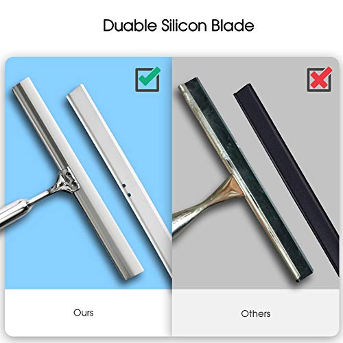 Shower Squeegees Stainless Steel with Self Adhesive Hook Window Squeegees for Shower Doors Bathroom Mirror Wiper, Window Glass Cleaning - size: 14 Inches