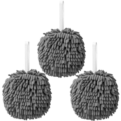 Ivymei 3 Pack Fuzzy Chenille Hand Towels Ball Cute Hanging Hand Towels with Loop for Kitchen Bathroom,Soft Absorbent Hand Bath Towels(2 Grey) - color: 2 Grey