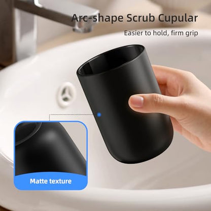 MOPMS 13oz Bathroom Tumbler 1PC, Unbreakable Plastic Cup, Black | Unbreakable 380ml plastic bathroom tumbler with non-slip grip. Durable, reusable toothbrush cup for home and travel. - color: Black-1pc