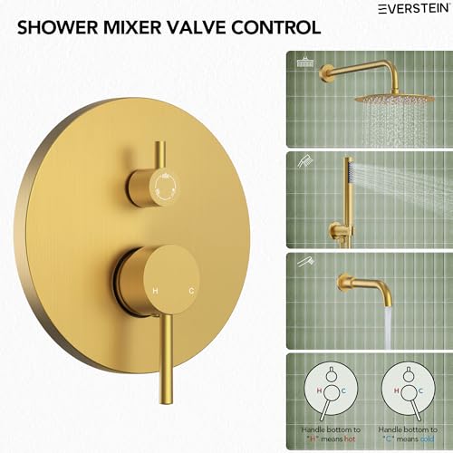 10" High-Pressure Rainfall Shower System with Handheld Spray, Wall Mount Bathroom Shower Faucet Set with Tub Spout, Brushed Gold (Valve Included) - color: Brushed Gold, style: With Tub Spout