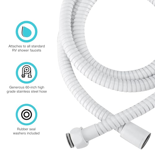 Dura Faucet DF-SA432K-WT RV Handheld Shower Wand Hose Kit (White) | Eco on/off switch pauses flow to save water in tight showers. Fits standard RV shower hoses. - color: White, size: Wand & Hose Kit