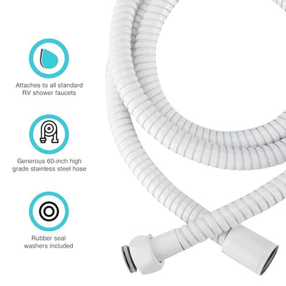 Dura Faucet DF-SA432K-WT RV Handheld Shower Wand Hose Kit (White) | Eco on/off switch pauses flow to save water in tight showers. Fits standard RV shower hoses. - color: White, size: Wand & Hose Kit