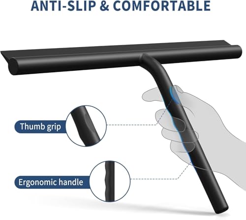 ecooe Shower Squeegee for Glass Doors,13" Large Shower Glass Cleaner | Silicone Streak-Free Wiper with Hanger and Stainless Steel Core for Bathroom, Kitchen & Car Windows, Black - size: 01-Silicone 13″/33cm