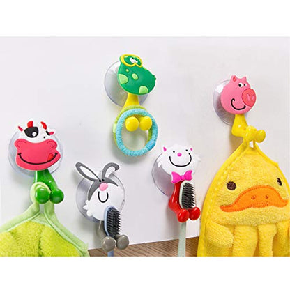 Wall Mounted Duty Suction Cup Toothbrush Holder Hooks Set for Mounting on Smooth Wall in Shower, Bathroom, Garage, Office,Perfect for Motivating Your Children to Brush Their Teeth (5 Small Animals)