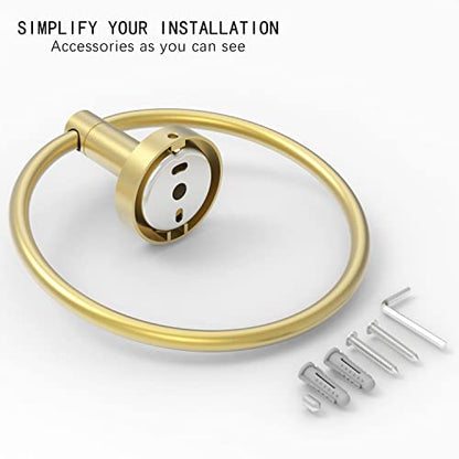 RARXTR Gold Hand Towel Holder for Bathroom Kitchen Towel Ring Modern Rounded Base Wall Mount SUS304 Stainless Steel - color: Gold