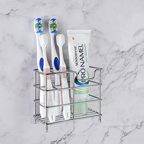 Linkidea Wall Mount Toothbrush Holder for Bathroom, Stainless Steel Stand for Electric Toothbrush, Toothpaste, Razor, Self Adhesive/Countertop 5 Slots Organizer (Chrome) - size: Small